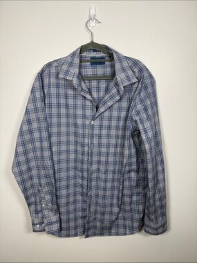 Men's Fairlane Light Blue Grey Plaid Dress Shirt - Large